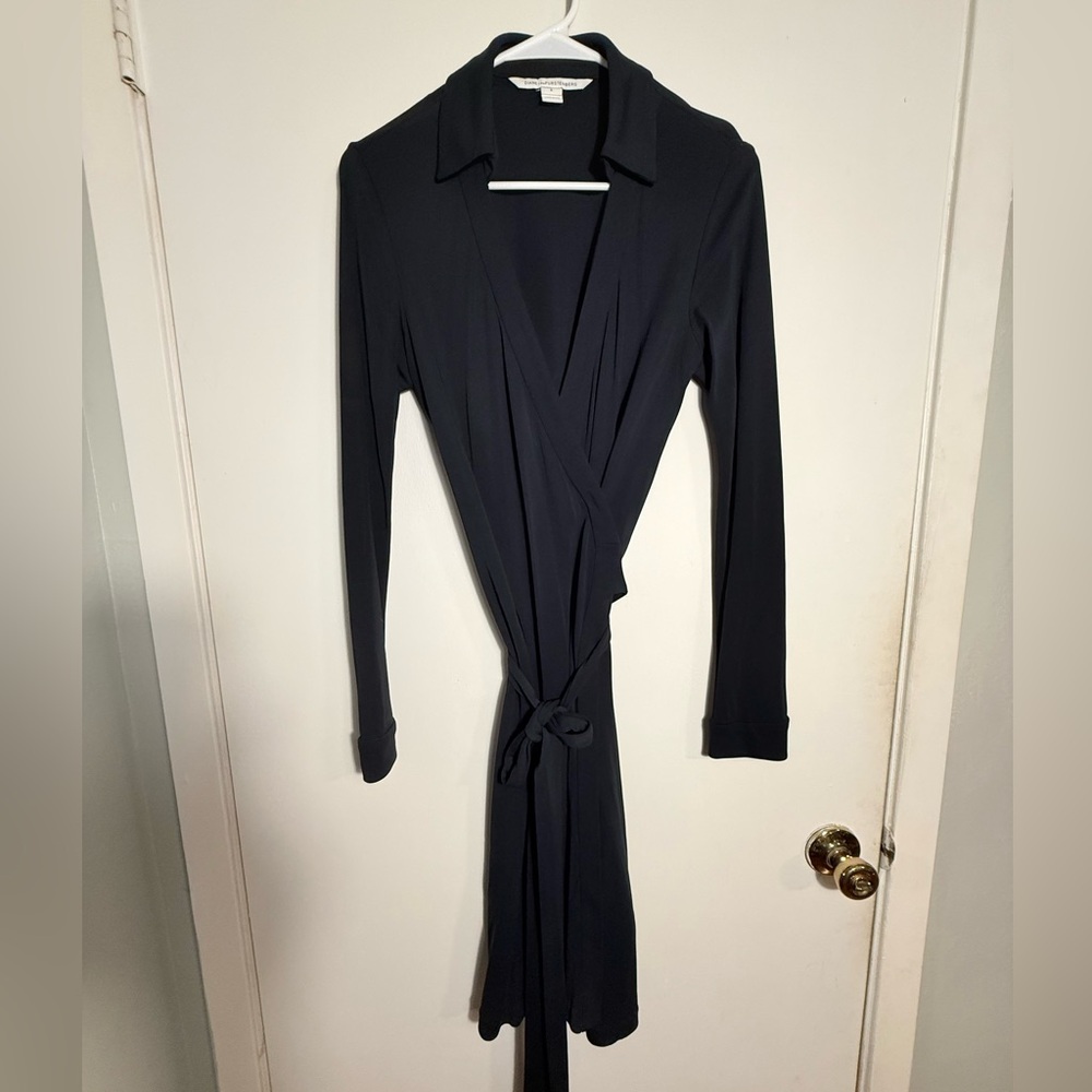 Diane Von Furstenberg Navy Long Sleeve Wrap Dress